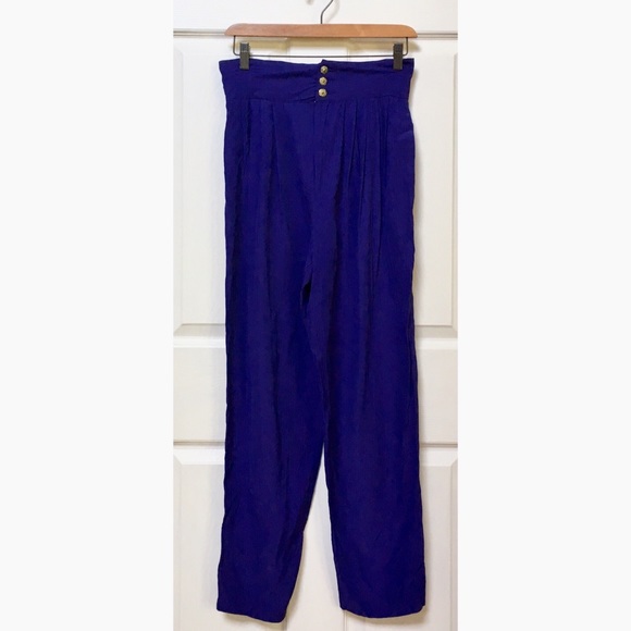 Vintage 80s High Waisted Purple Trousers - Picture 5 of 8